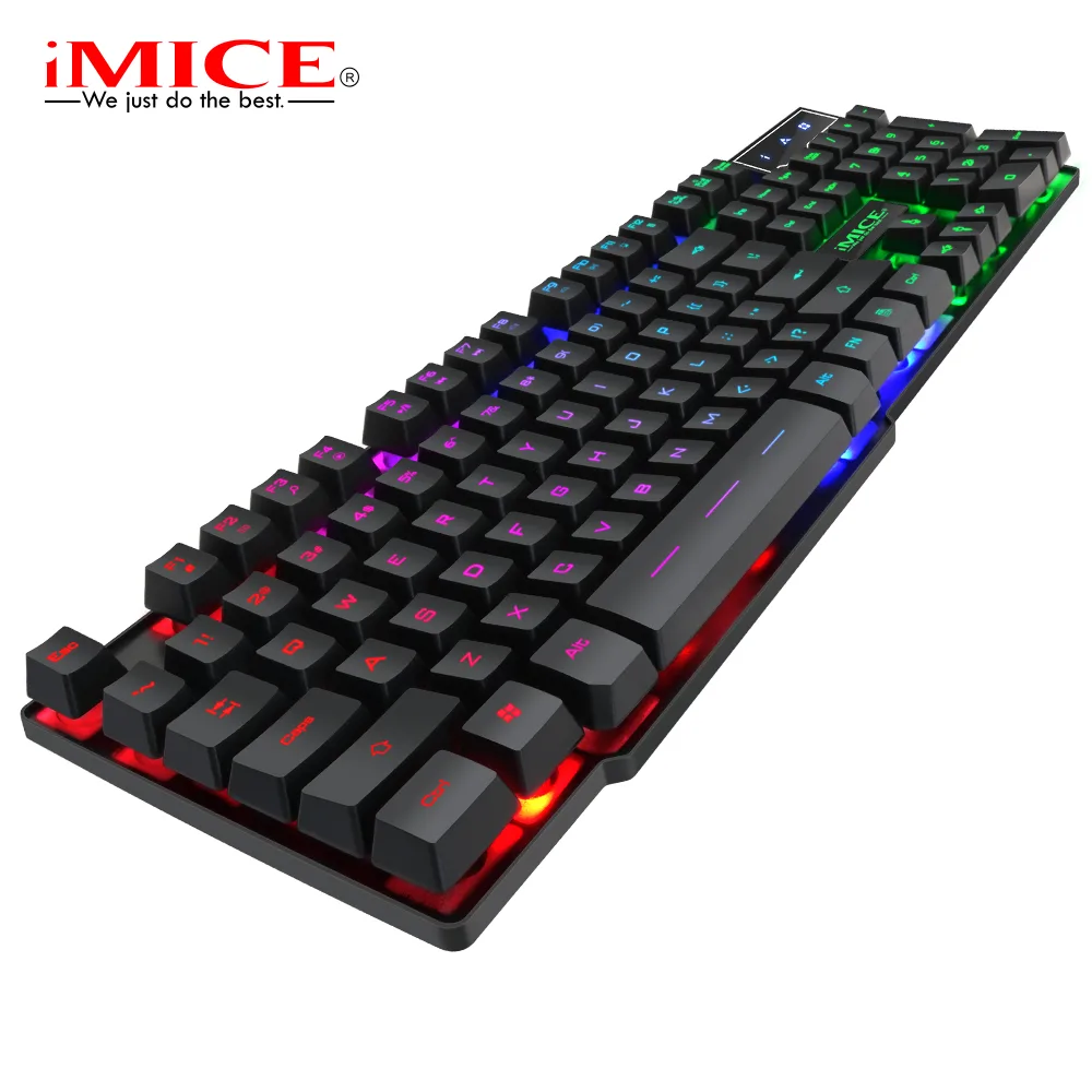 Black 104-key wired mechanical gaming keyboard with suspended keycaps and RGB backlighting