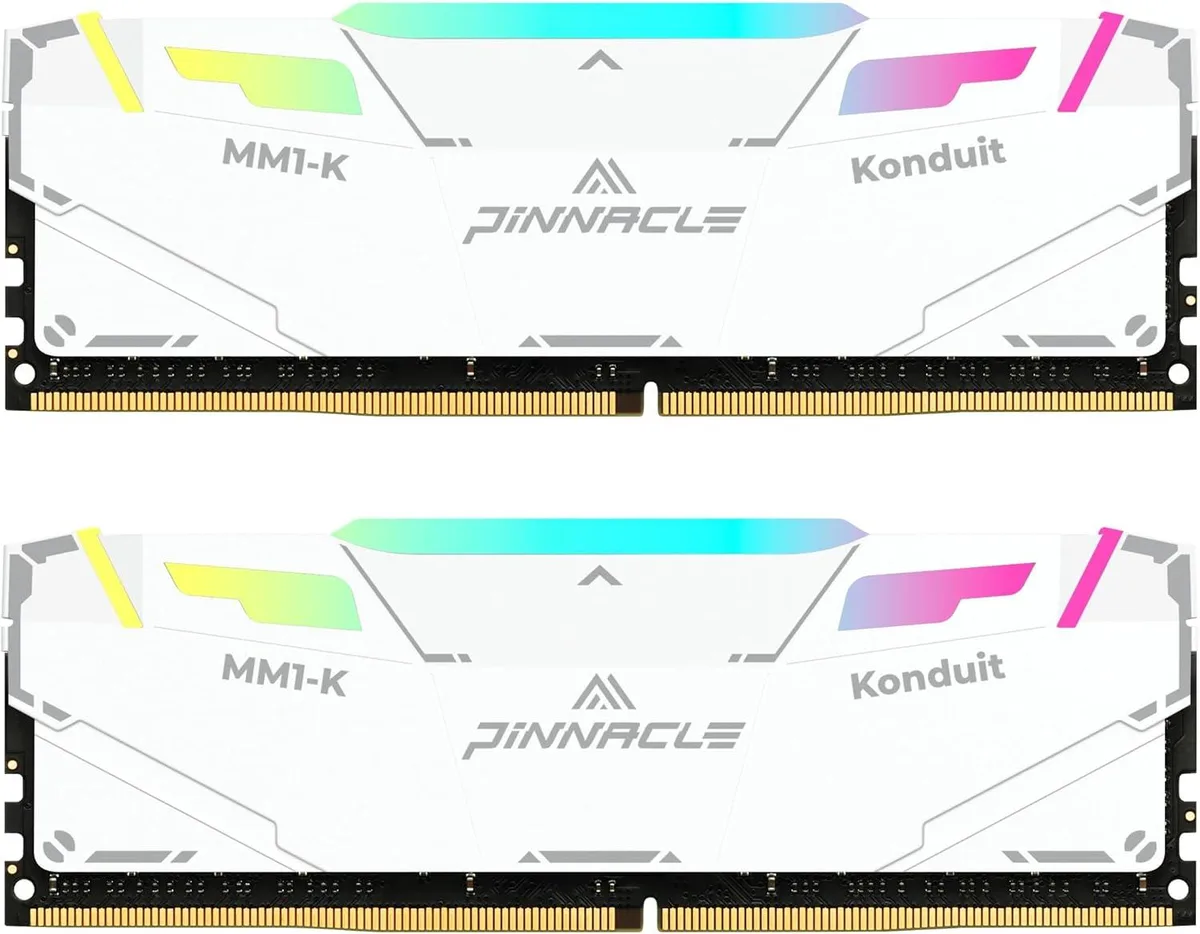 Two white DDR4 memory modules with RGB light bars