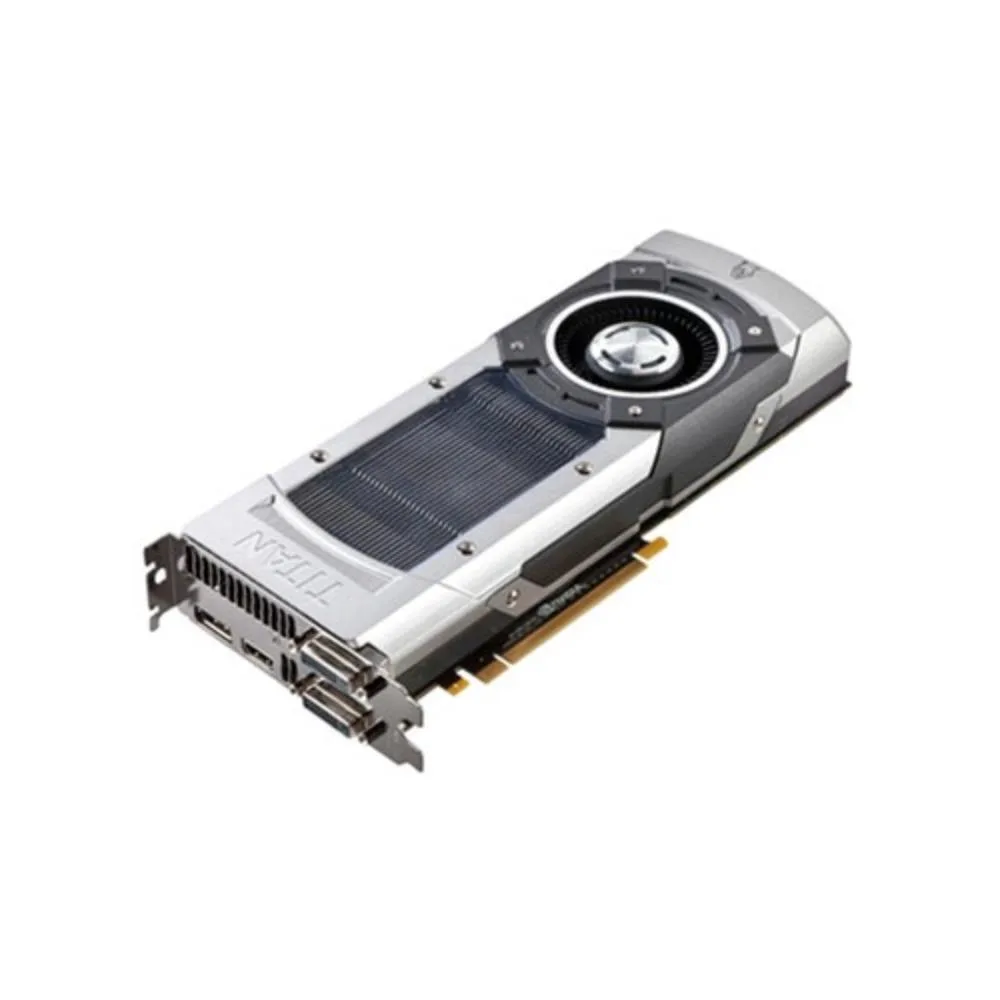 Silver dual-slot graphics card with blower cooler and green logo