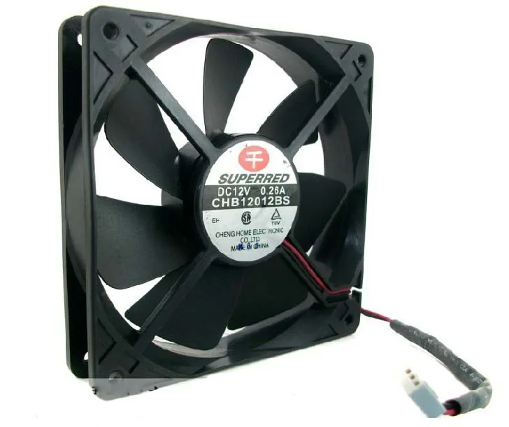 Black 120mm square cooling fan with two wires