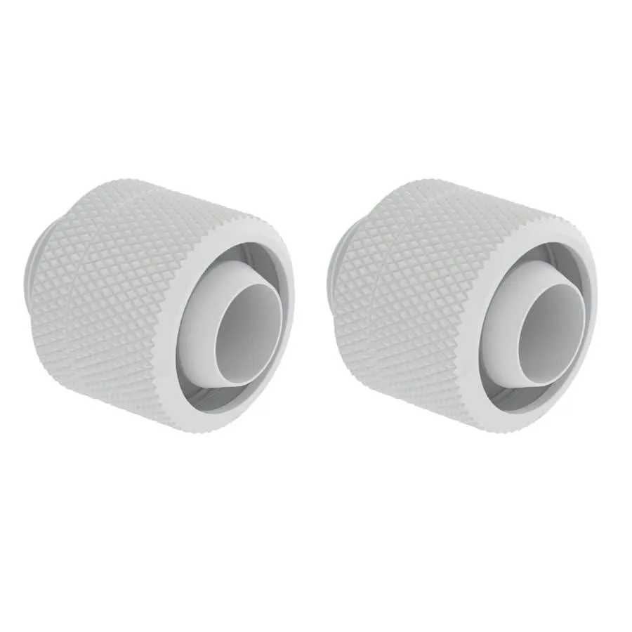 Two white compression fittings with G1/4 threads for 3/8 ID 1/2 OD soft tubing