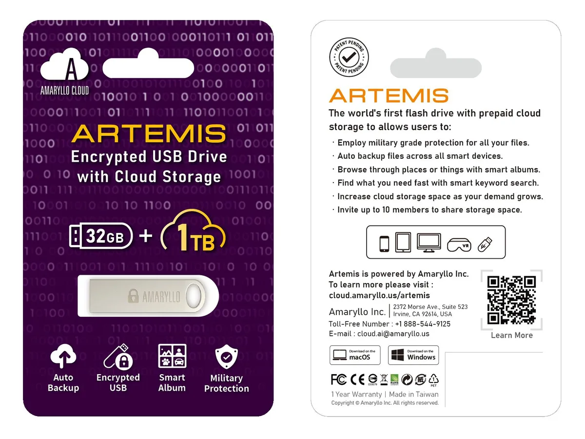Amaryllo Amaryllo Artemis 2-in-1 1TB Cloud + 32GB USB 2.0 Flash Drive — productfoto