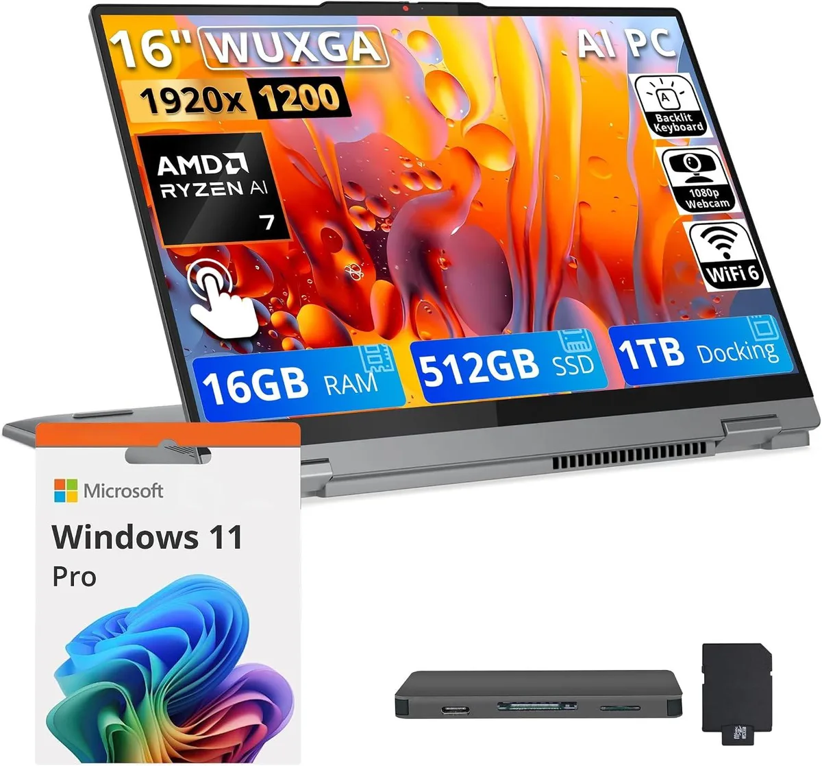 Lenovo Lenovo IdeaPad 5 2-in-1 16" WUXGA Ryzen 7 8845HS 16GB 512GB+1TB Dock Grey — 商品照片