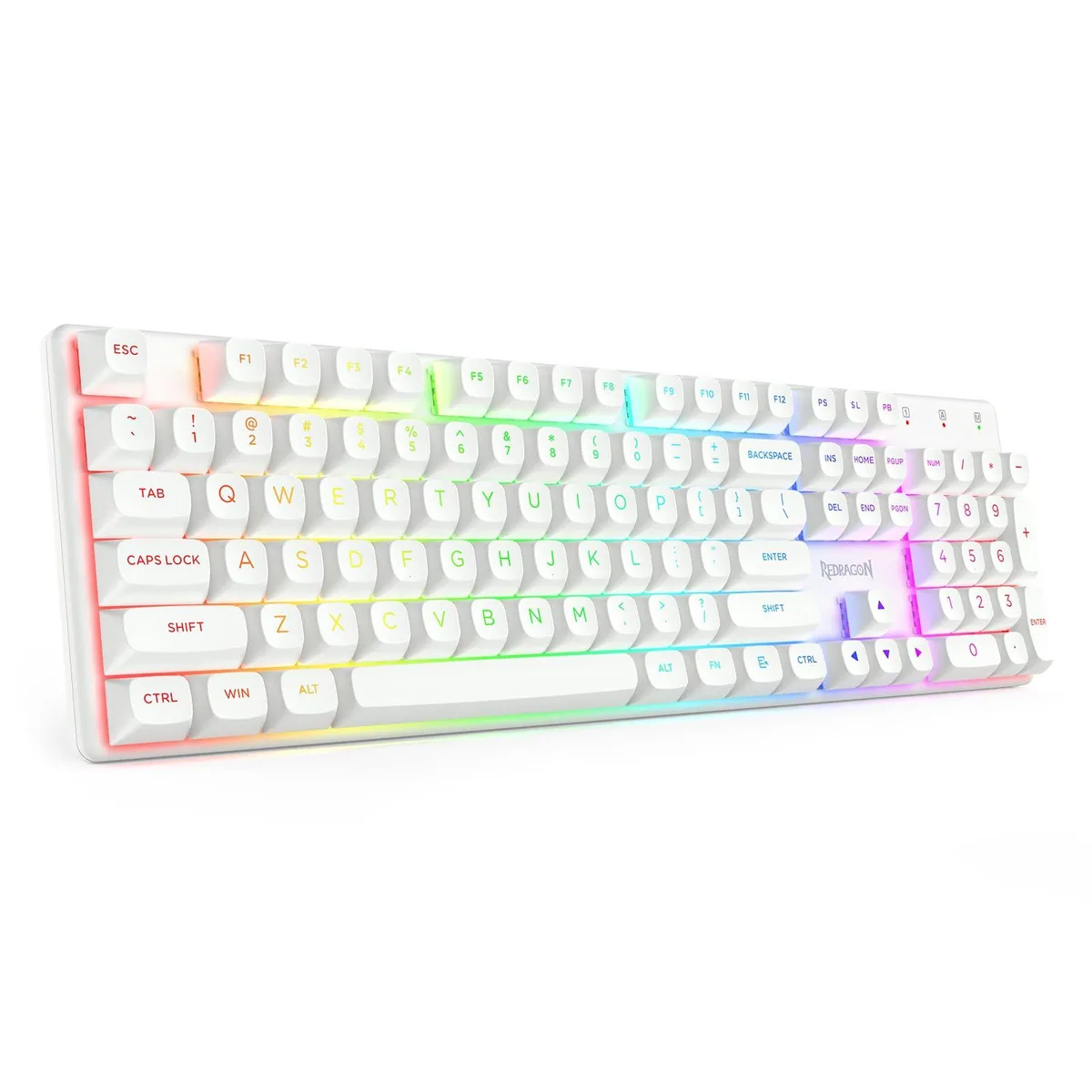 White low-profile mechanical keyboard with metal top plate and PBT keycaps, shown flat on a desk