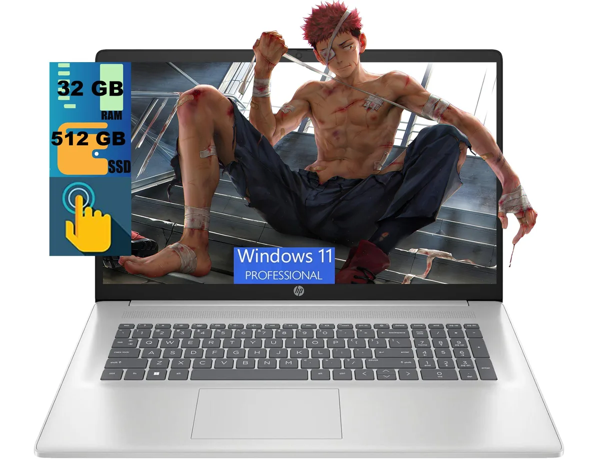 Silver 17.3 inch HD+ touchscreen laptop, slim profile