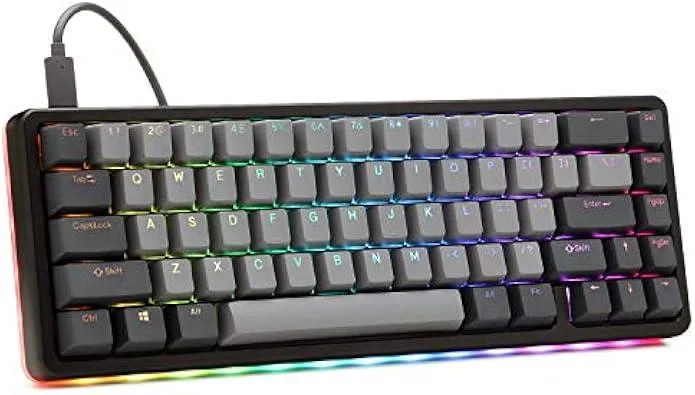 Black aluminium high-profile 65 percent mechanical keyboard with RGB backlighting