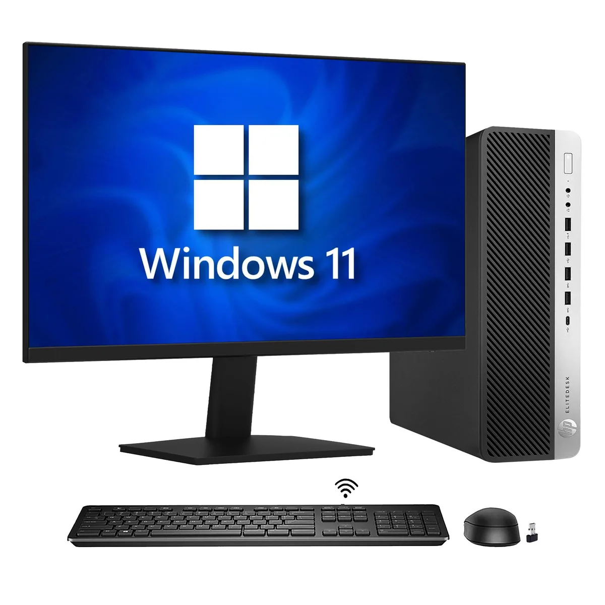 HP HP EliteDesk 800 G4 SFF desktop PC i7-8700 32GB 2TB NVMe 24" monitor — photo du produit
