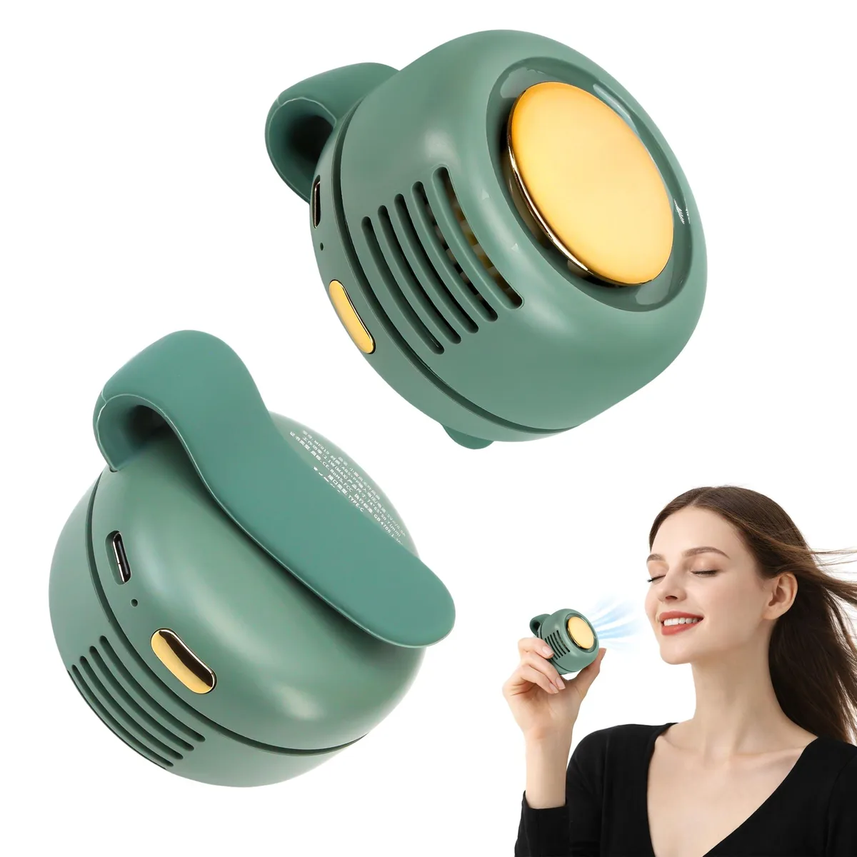  KH866 Portable Rechargeable Clip Fan Green 900mAh 5100RPM 25dB 360° — ürün fotoğrafı