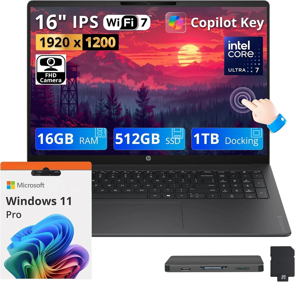 HP HP OmniBook 3 16" Touchscreen Laptop Intel Core Ultra 7 255U 16GB DDR5 1.5TB Storage — fotografija proizvoda