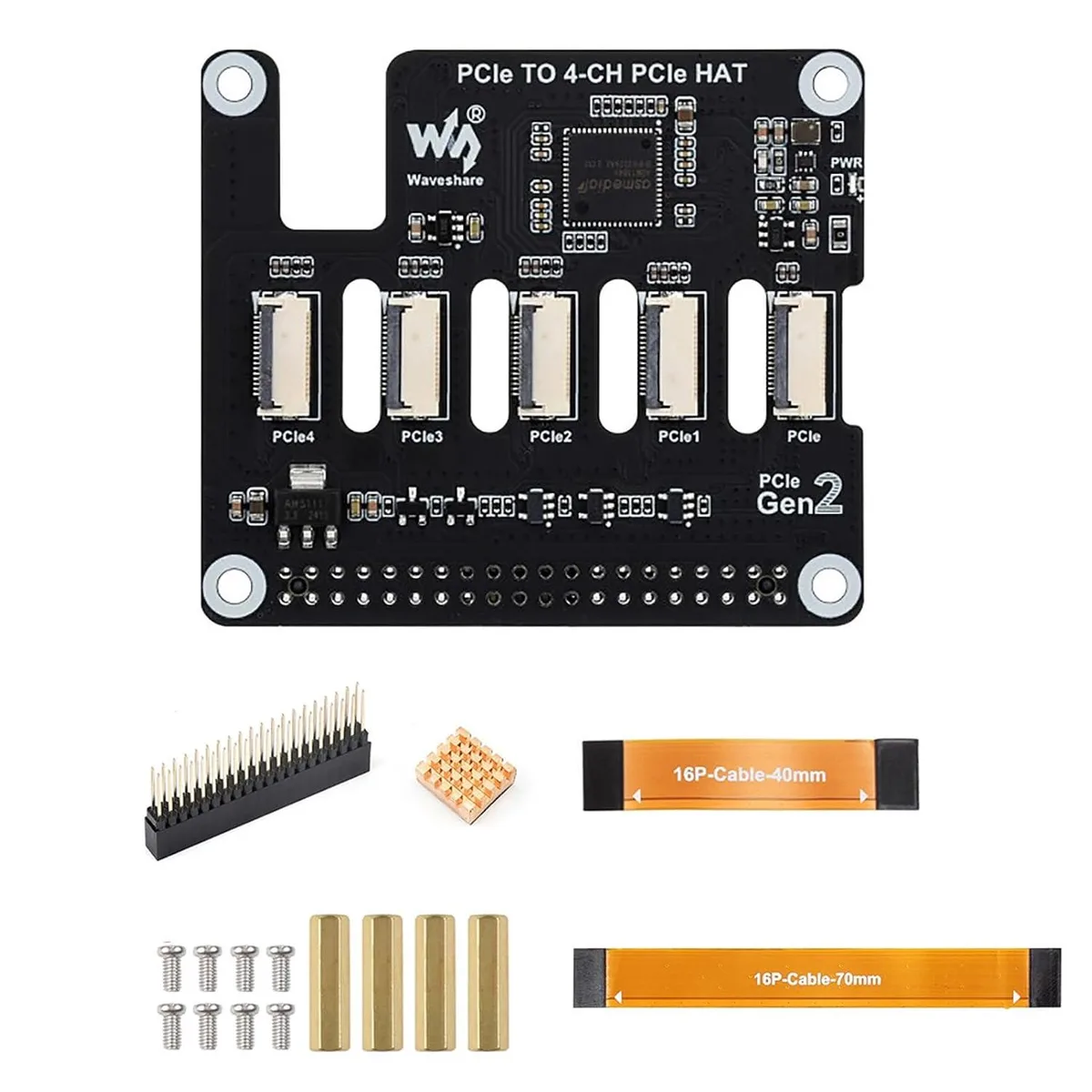 LORDWORLD LORDWORLD PCIe to 4-Channel HAT Adapter for Raspberry Pi 5 development board — foto del prodotto