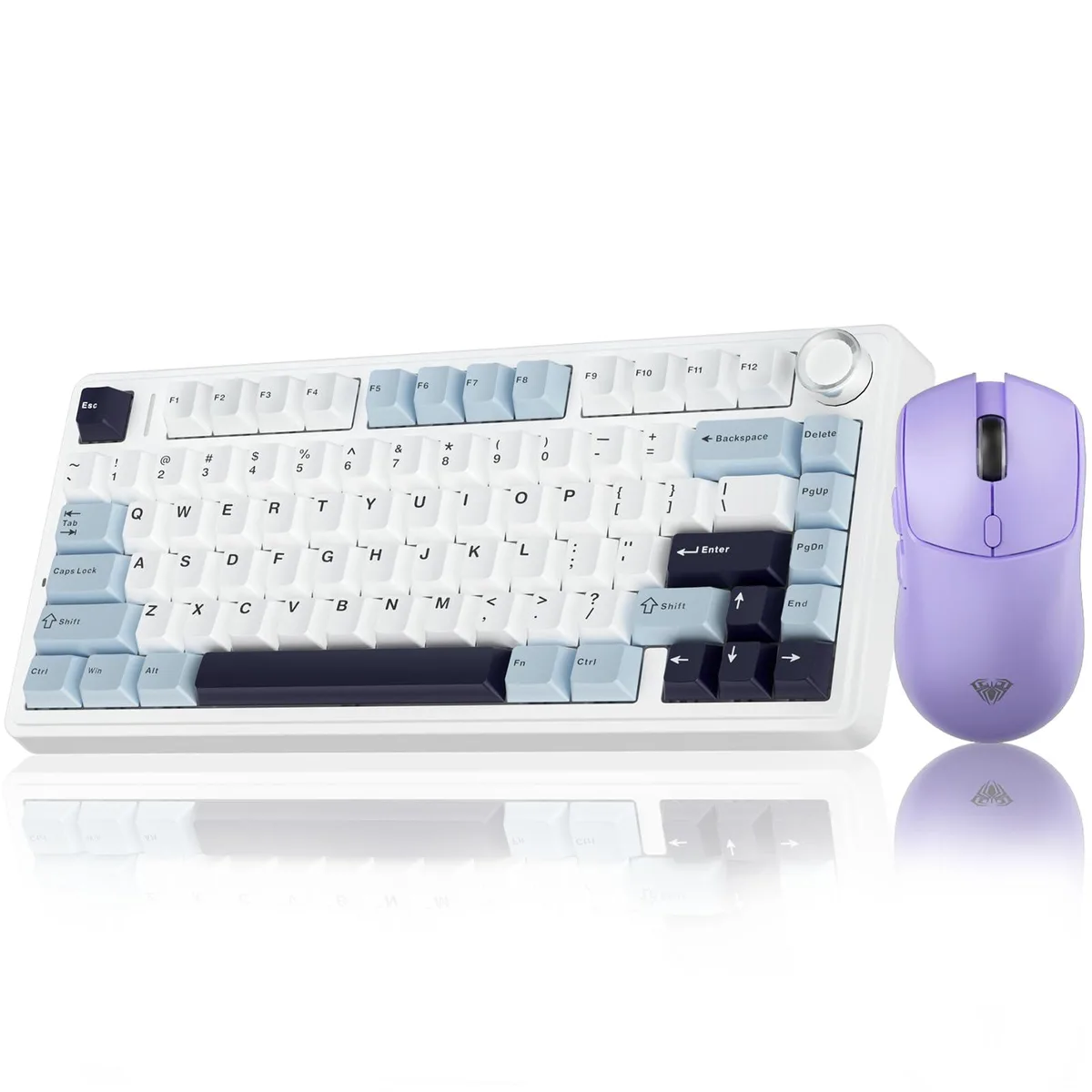Light purple 75% wireless mechanical keyboard with matching ambidextrous gaming mouse