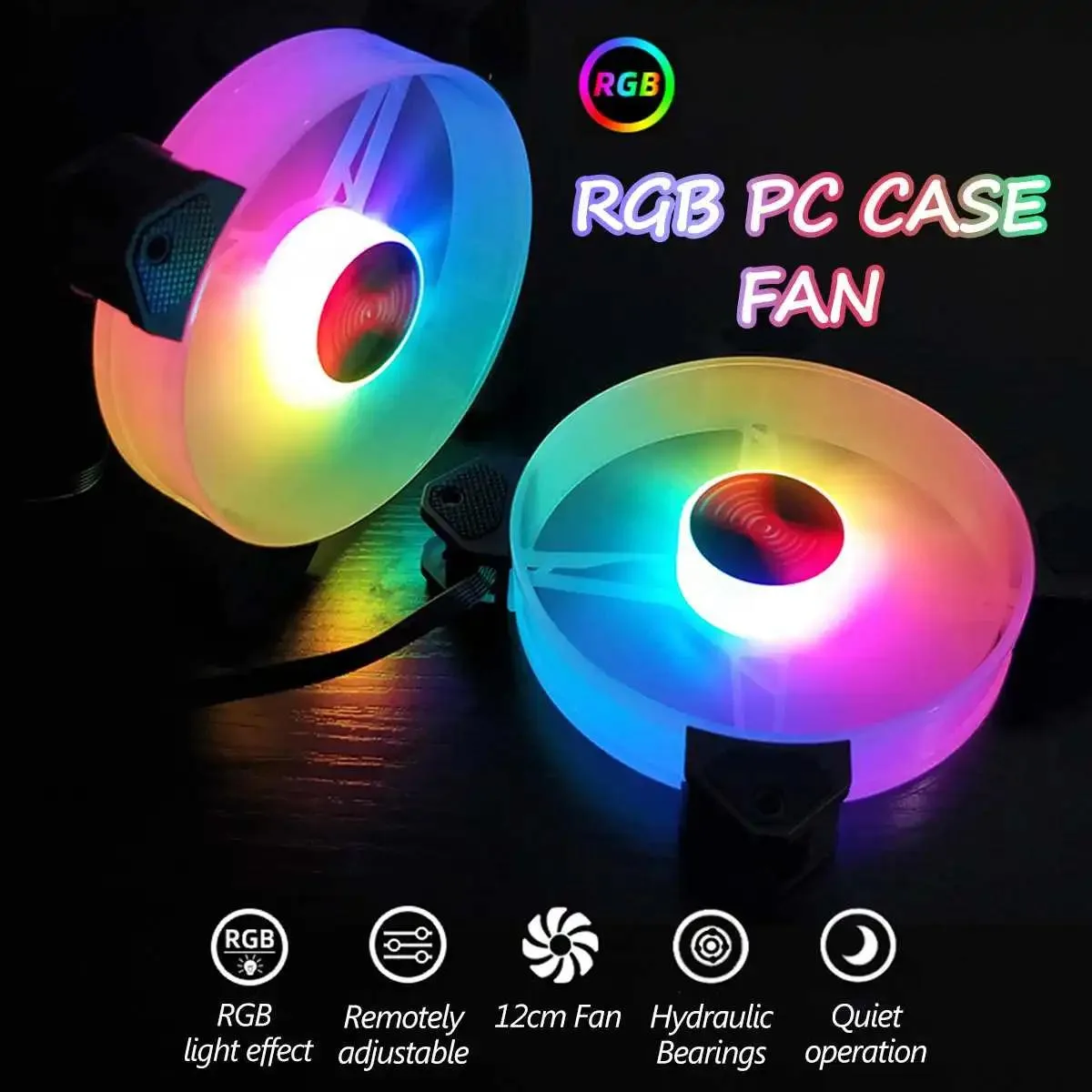 COOLMOON COOLMOON 120mm RGB Case Fan 6 Pack 1300 RPM 38.5 CFM 25 dBA Hydro Bearing 5V ARGB Remote Control — 제품 사진