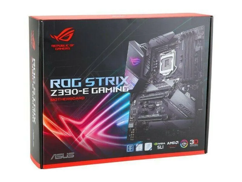 ATX motherboard with black PCB and silver heatsinks