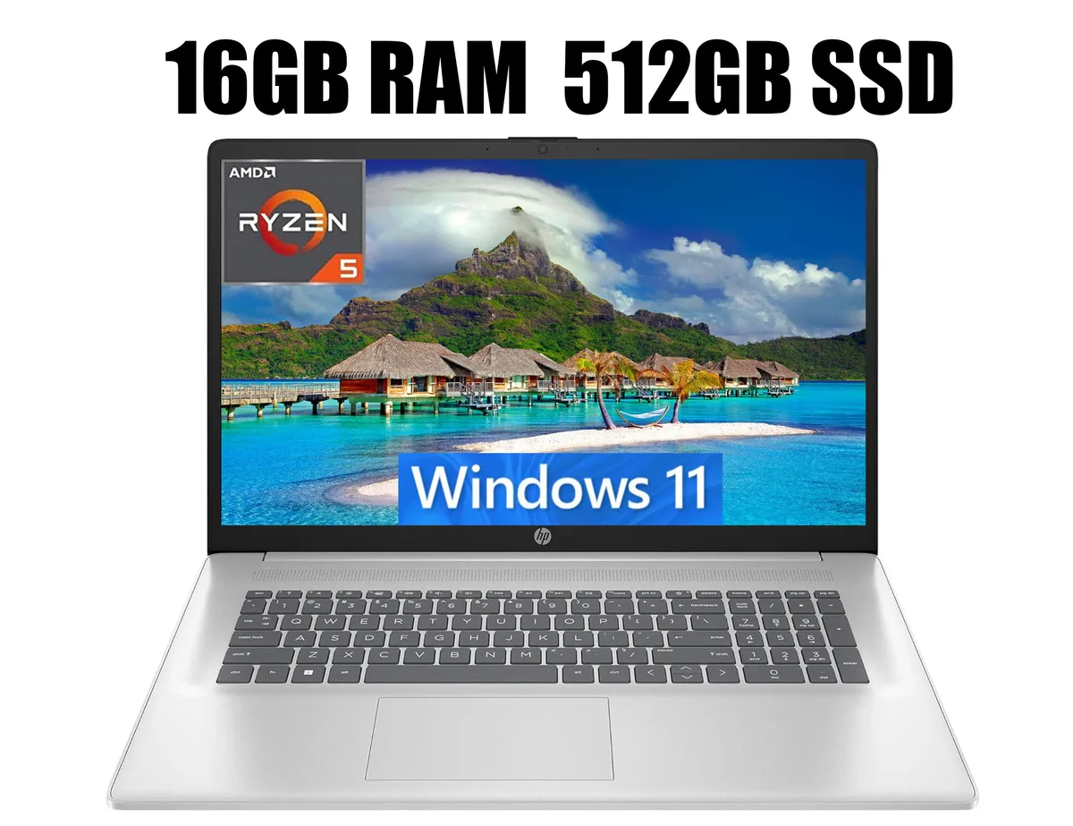 HP HP 17 laptop AMD Ryzen 5 7430U 16GB 512GB 17.3" FHD Silver — product photo