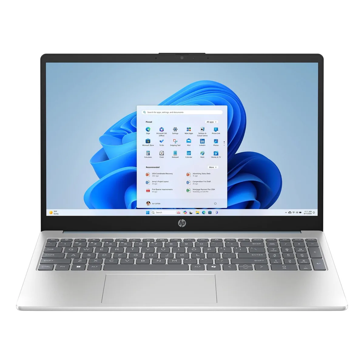Blue HP 15.6 inch laptop closed on a flat surface