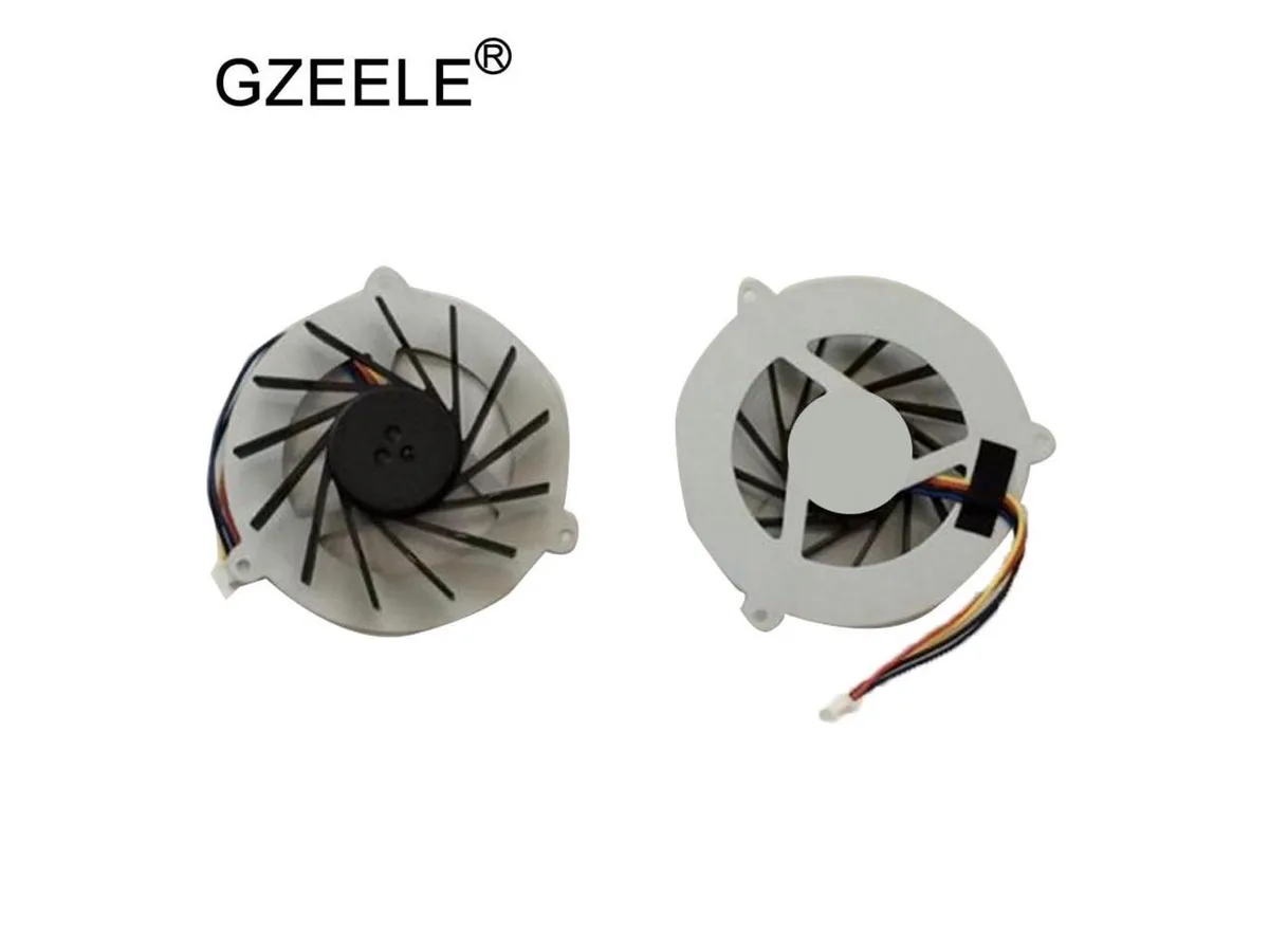 Small black laptop CPU cooling fan with plastic housing and wire connector