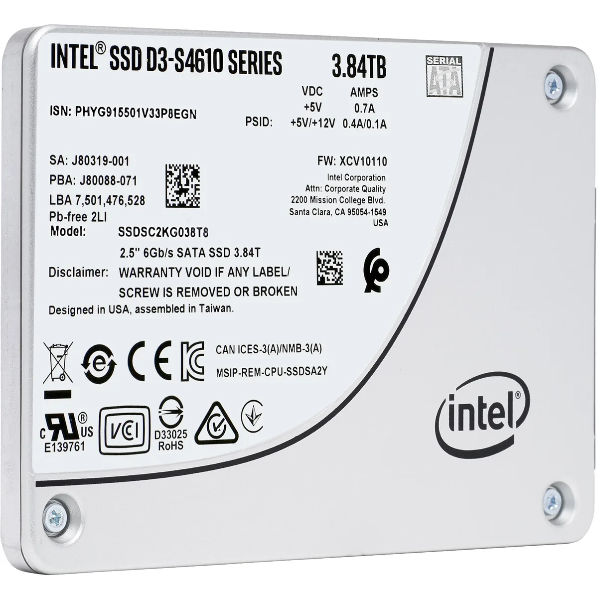 Silver 2.5-inch SATA enterprise SSD with black label