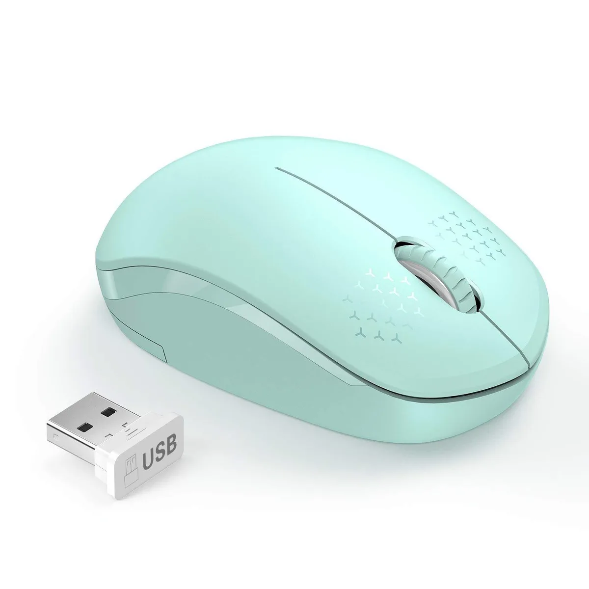 Mint-green compact wireless mouse with USB nano receiver