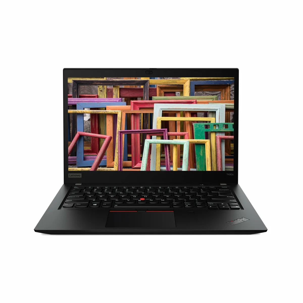 Black Lenovo ThinkPad T490S laptop closed, matte finish, 14 inch display
