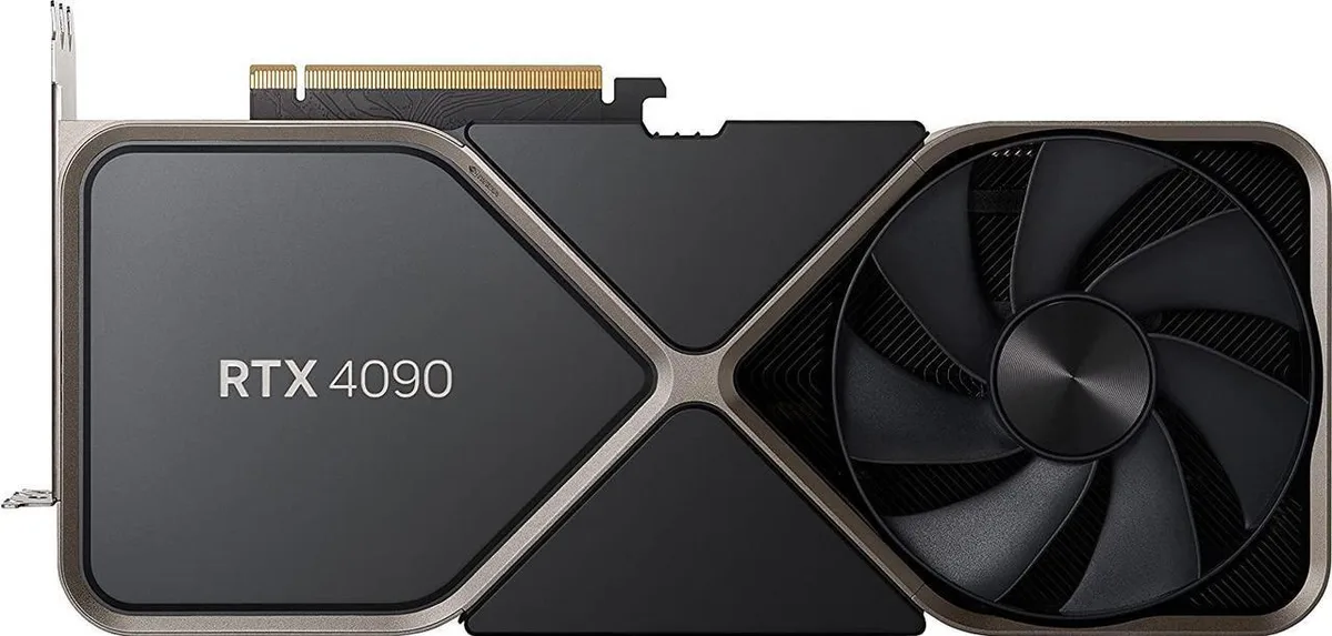 Titanium and black Founders Edition graphics card with dual axial fans and metal shroud