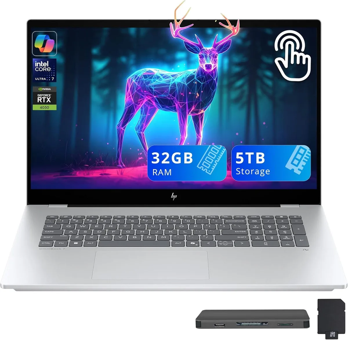 HP HP OmniBook 7 17.3" FHD Touchscreen Business Laptop, Ultra 7 258V, RTX 4050, 32GB DDR5, 4TB SSD, Silver — foto del producto