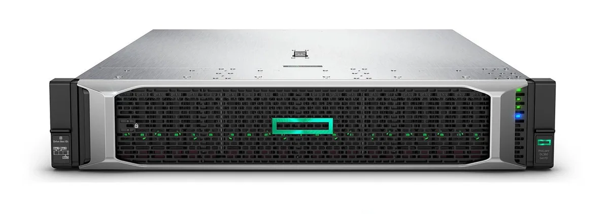 Silver 2U rack server with front drive bays and power supply