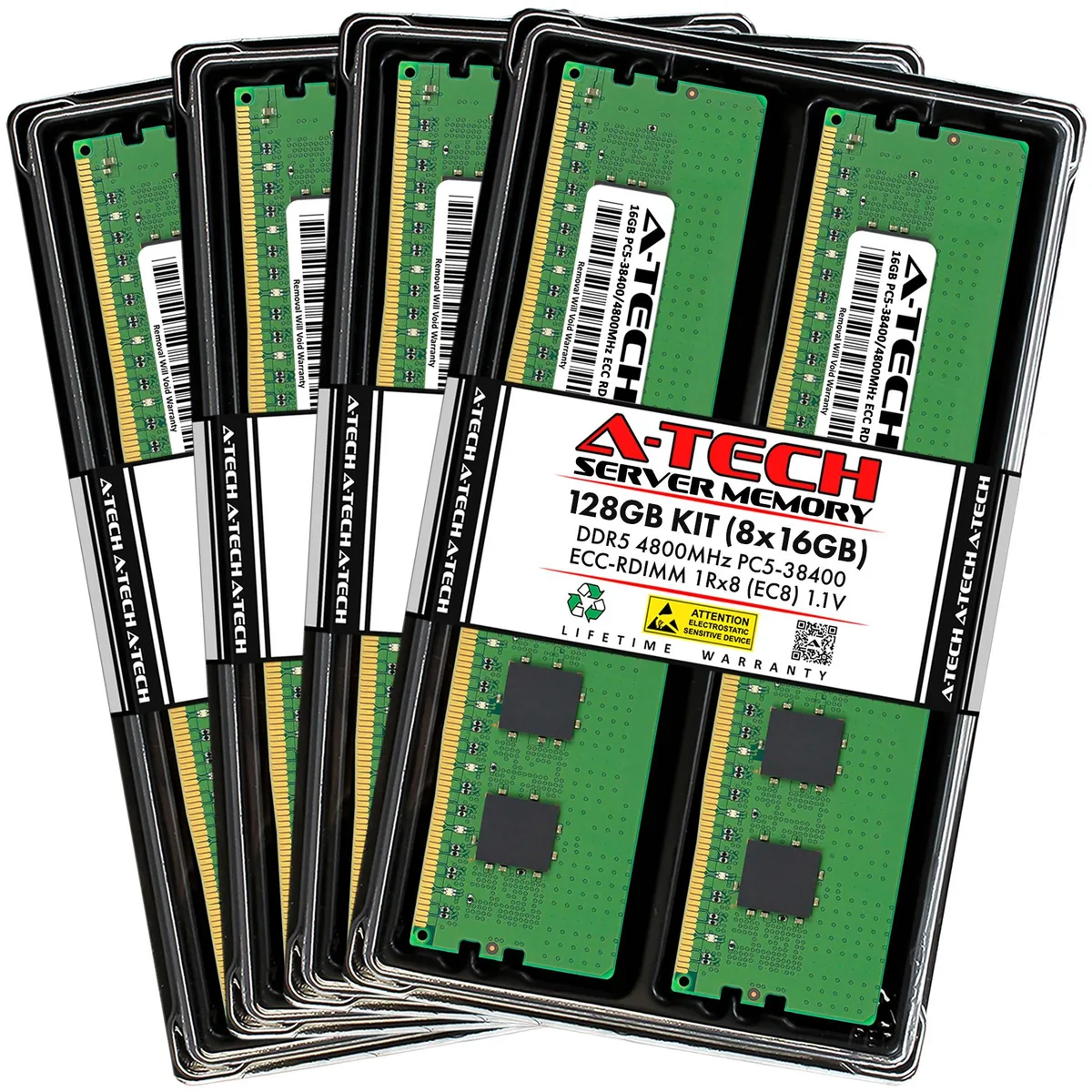 A-Tech A-Tech 128GB (8x16GB) DDR5 4800 CL40 EC8 RDIMM Server RAM — product photo