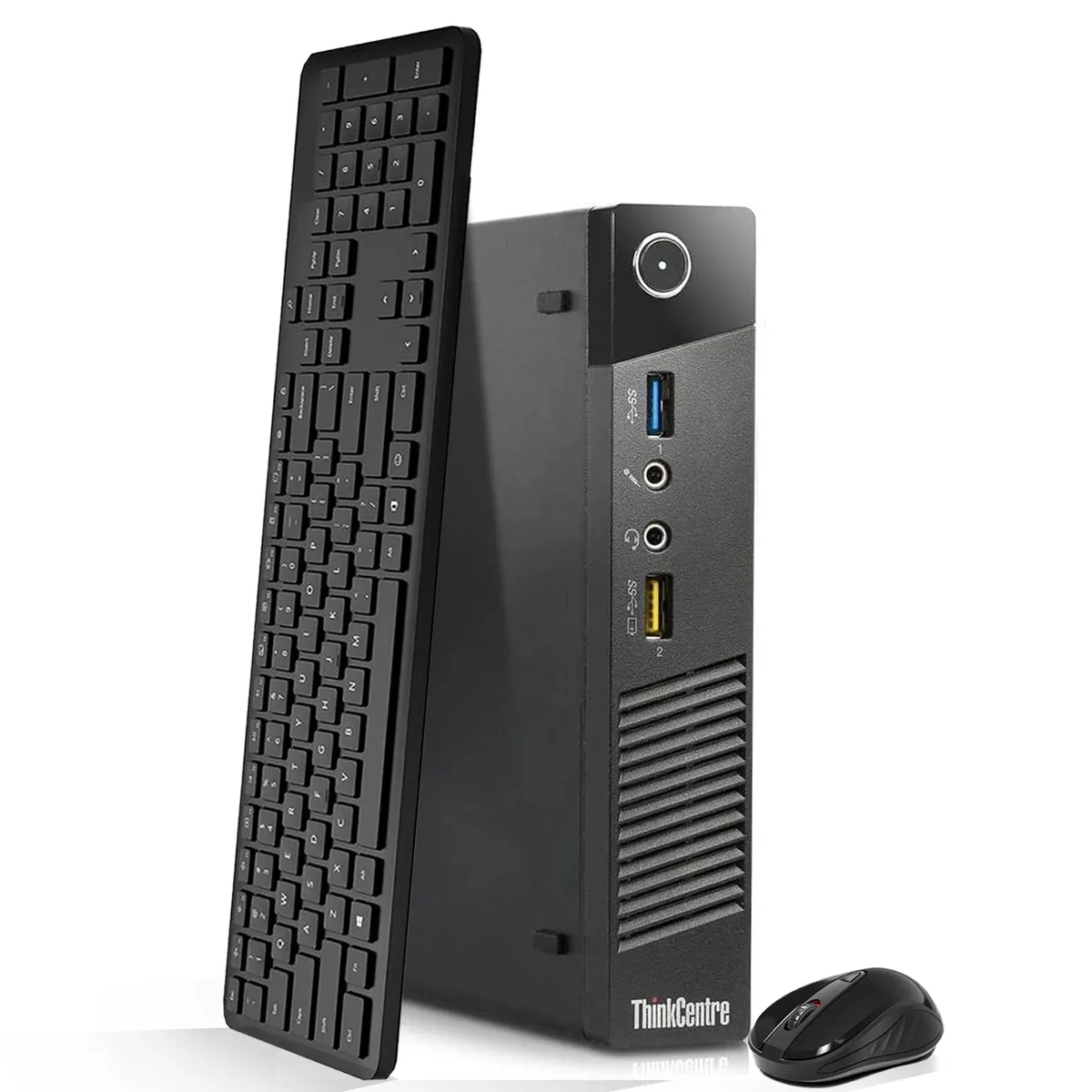 Compact black Lenovo Tiny desktop with USB 3.0 ports