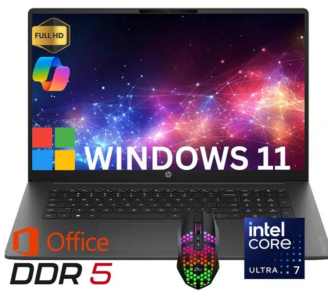 Black HP OmniBook 3 laptop, 17.3 inch FHD IPS display, standard clamshell form factor, matte finish
