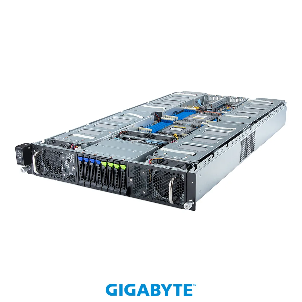 GIGABYTE GIGABYTE G293-Z42-AAP1 2U barebone server, 8 dual-slot Gen5 GPUs, dual EPYC 9004, 24 DDR5 DIMMs — ürün fotoğrafı