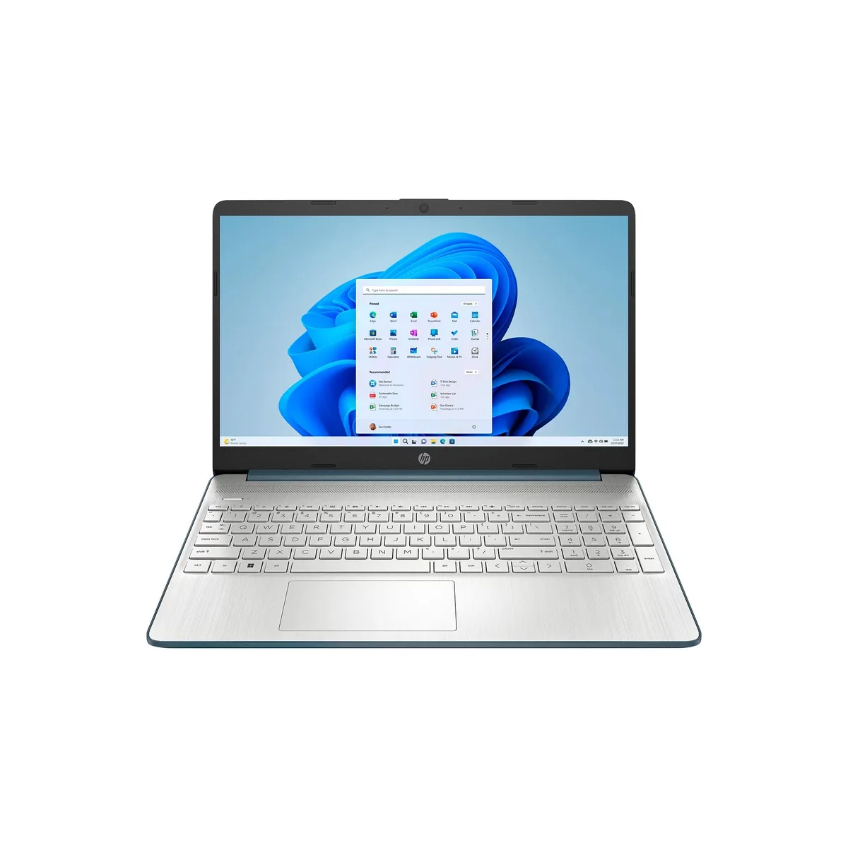 Spruce-blue 15.6-inch laptop with micro-edge anti-glare screen and full-size keyboard