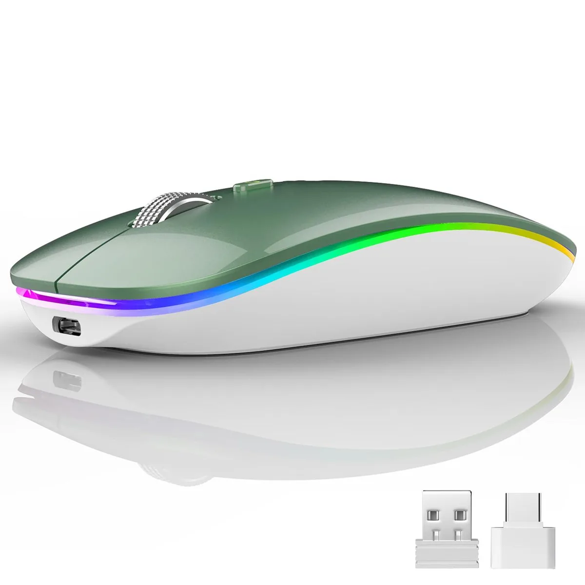 Blacklish green gaming mouse, slim shape, 16 buttons, USB-C adapter included