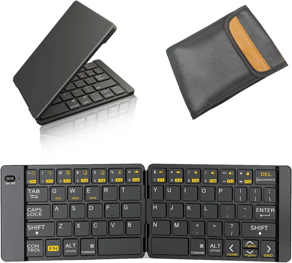 Foldable full-size Bluetooth keyboard with storage bag, ultra-slim silver finish