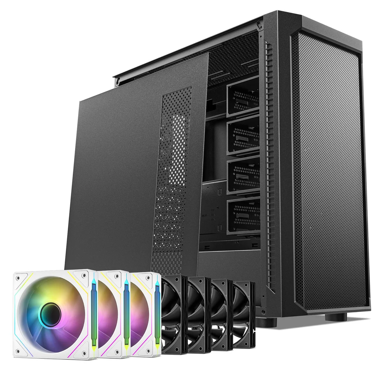 DARKROCK DARKROCK Classico Max Storage Master E-ATX PC Case Black 10x3.5 3x2.5 3x120mm White Infinity 4x120mm Black Fan — product photo