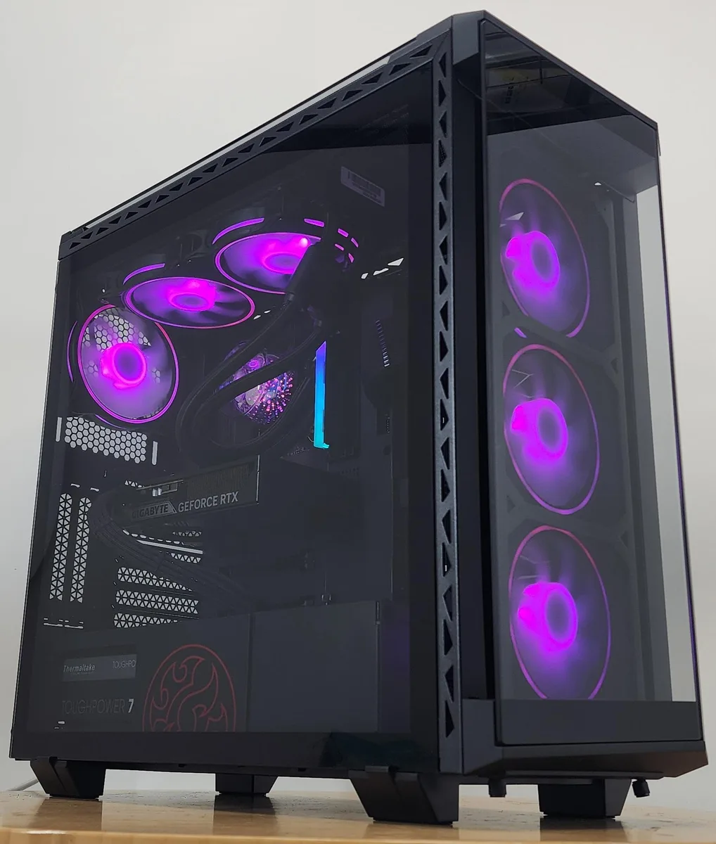 White mid-tower case with RGB AIO cooler and side window
