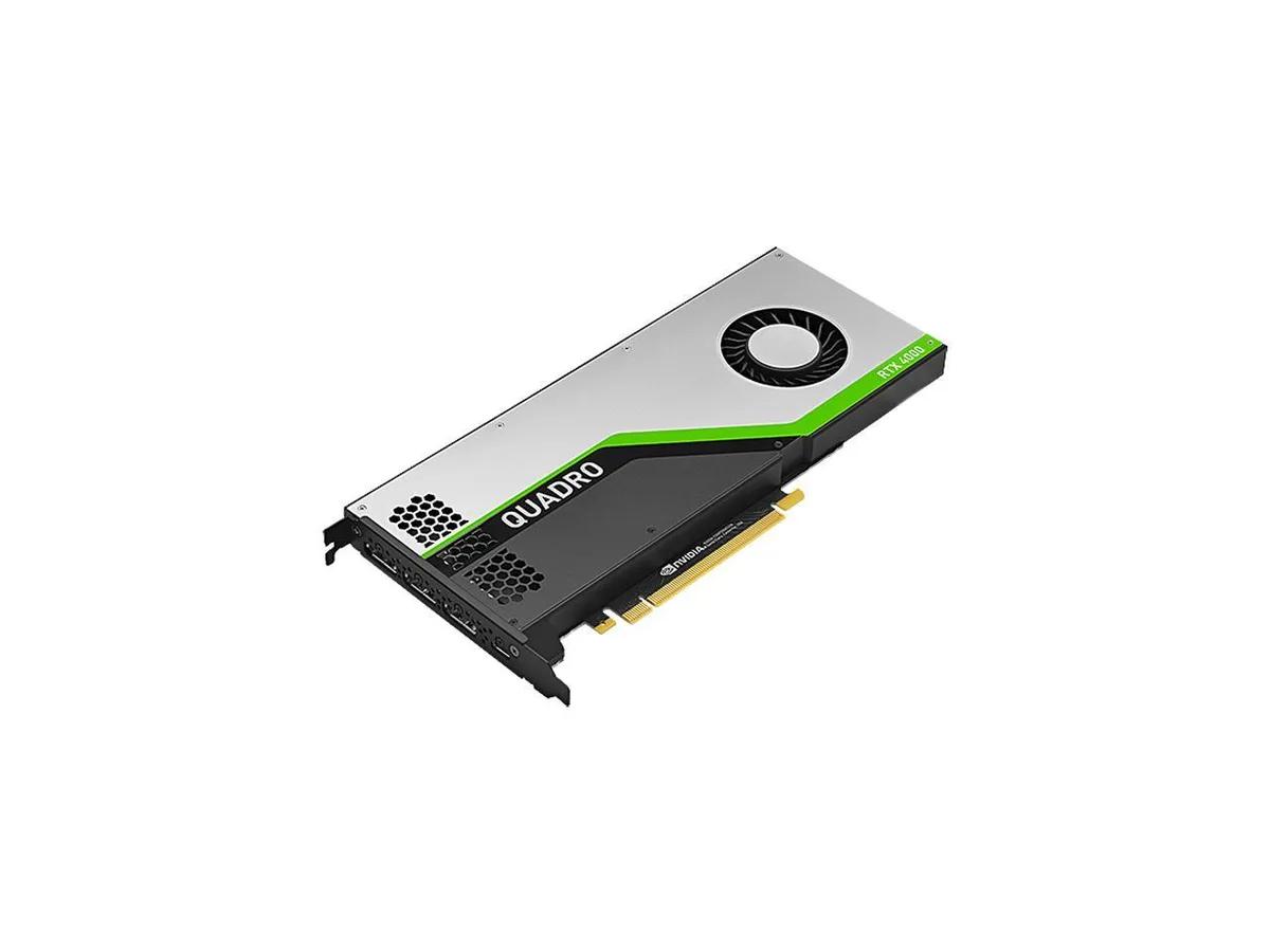 Single-slot workstation graphics card in silver metal finish with dual-slot bracket