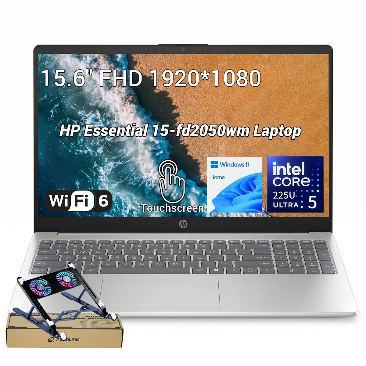 HP HP 15.6 FHD Touchscreen AI Laptop Intel Core Ultra 5 225U 8GB DDR5 512GB Win11H with Cooler — product photo
