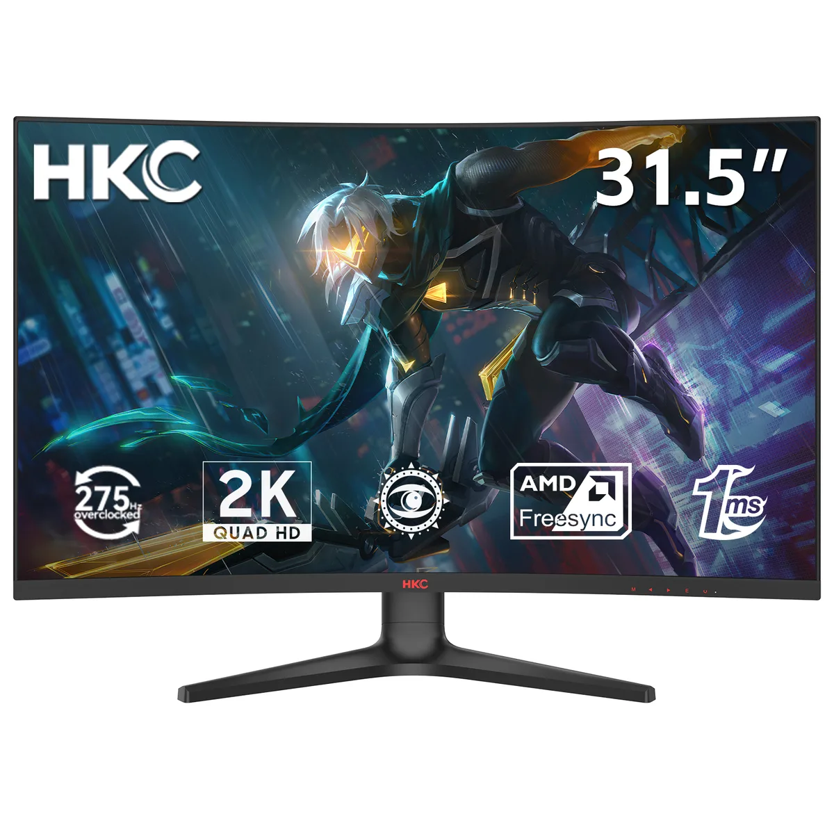 A 31.5 inch black curved gaming monitor on a tilt stand