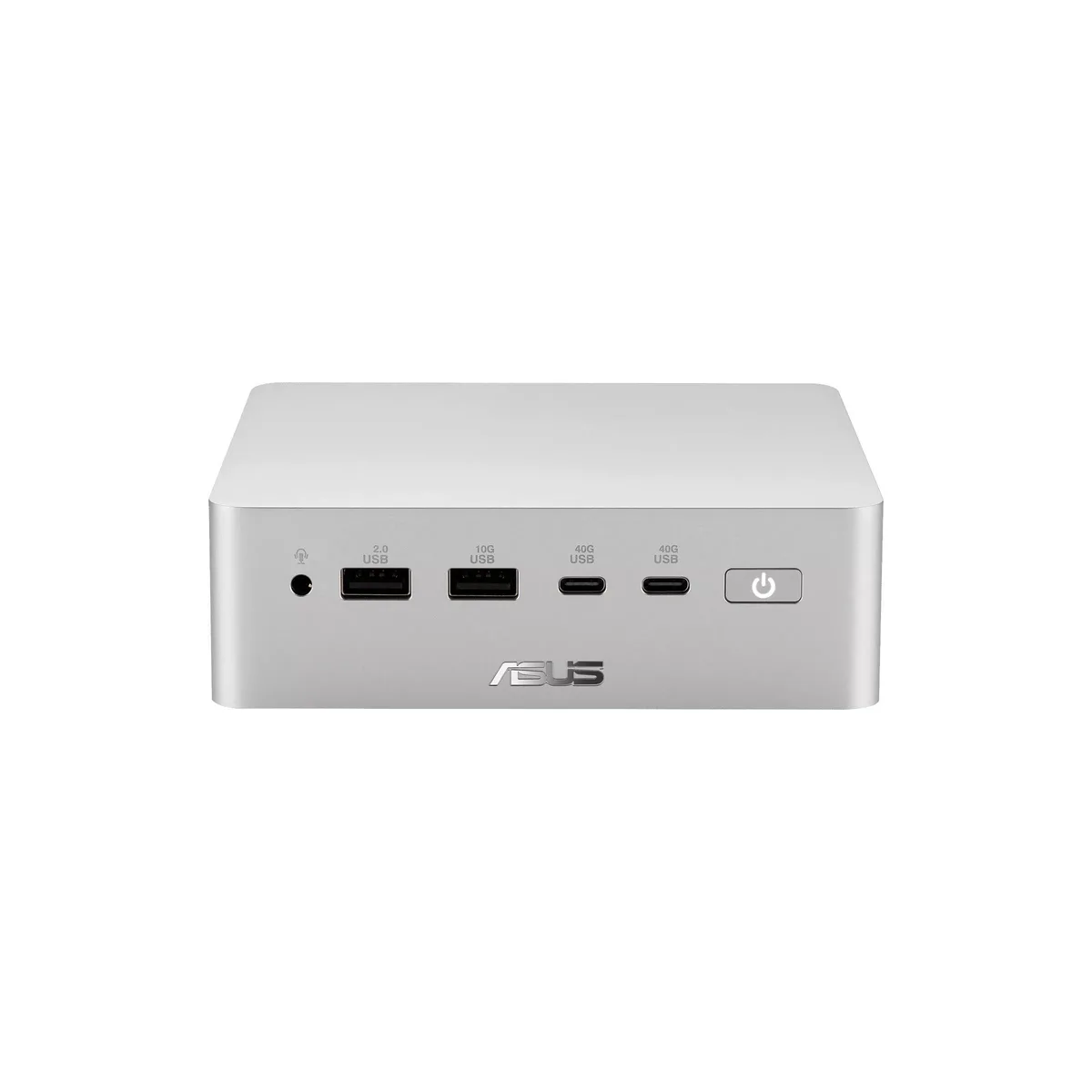 Silver slim mini PC with front USB-C and USB-A ports