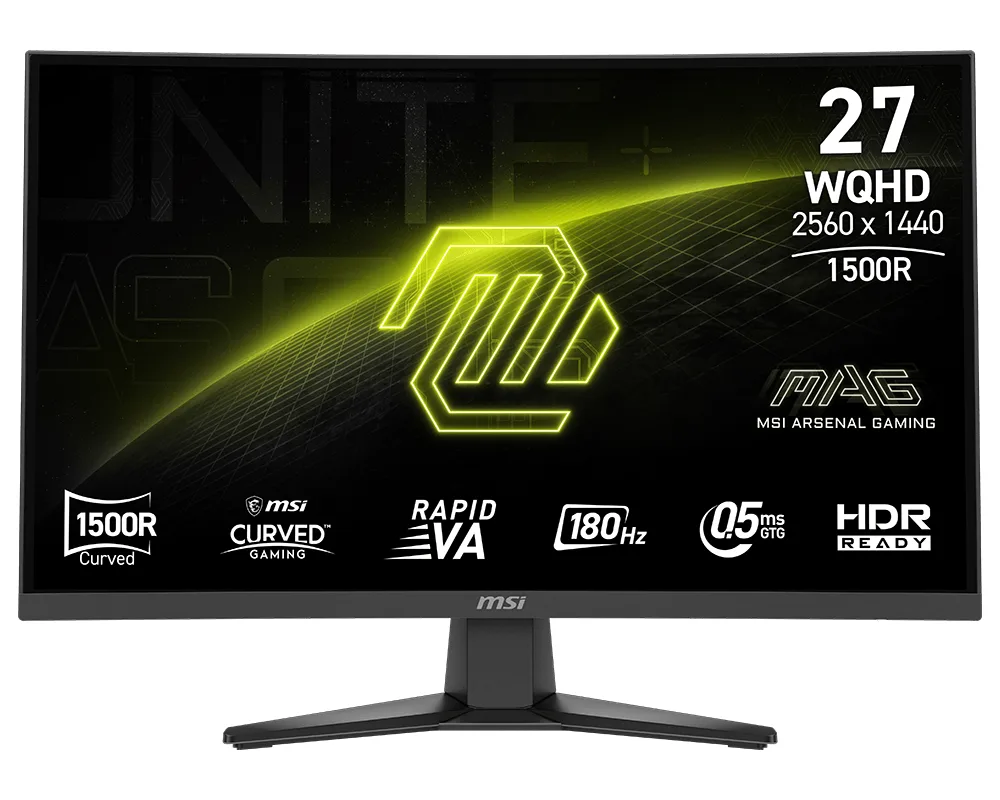 Black curved 27 inch gaming monitor on tilt stand