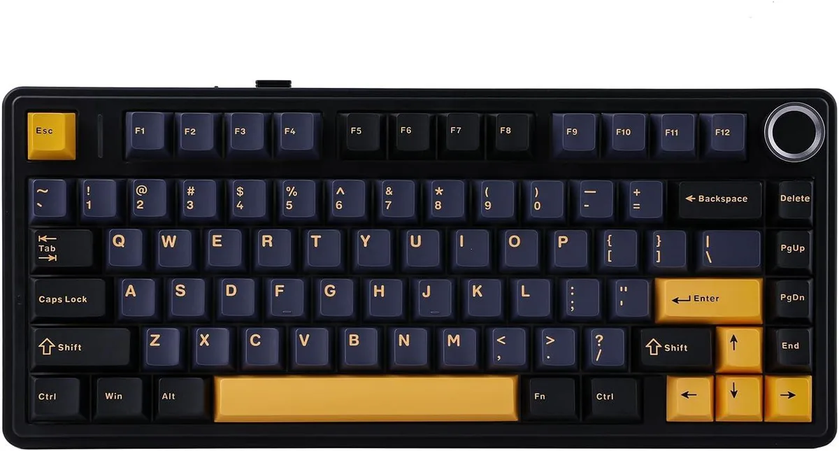 Black 75% mechanical keyboard with rotary knob and compact layout