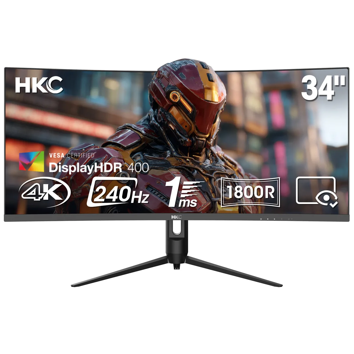 Black 34 inch curved ultra-wide gaming monitor on height adjustable stand