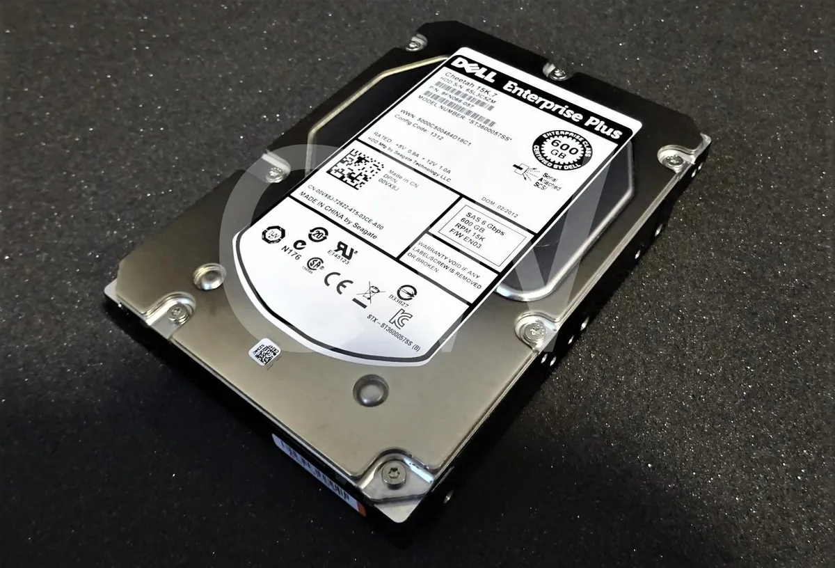 Silver 3.5 inch SAS hard drive with green circuit board visible