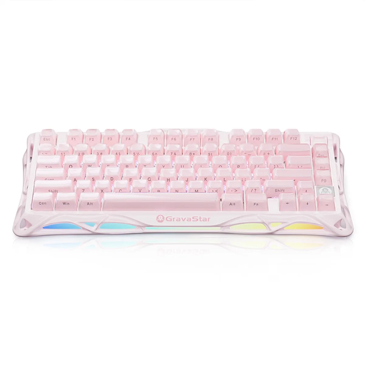 Sakura pink 75 percent mechanical keyboard with aluminum frame, PBT keycaps and rotary knob