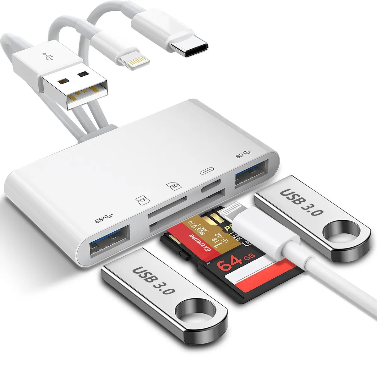 Bailink Bailink 5-in-1 Card Reader USB-A USB-C Lightning White — 제품 사진