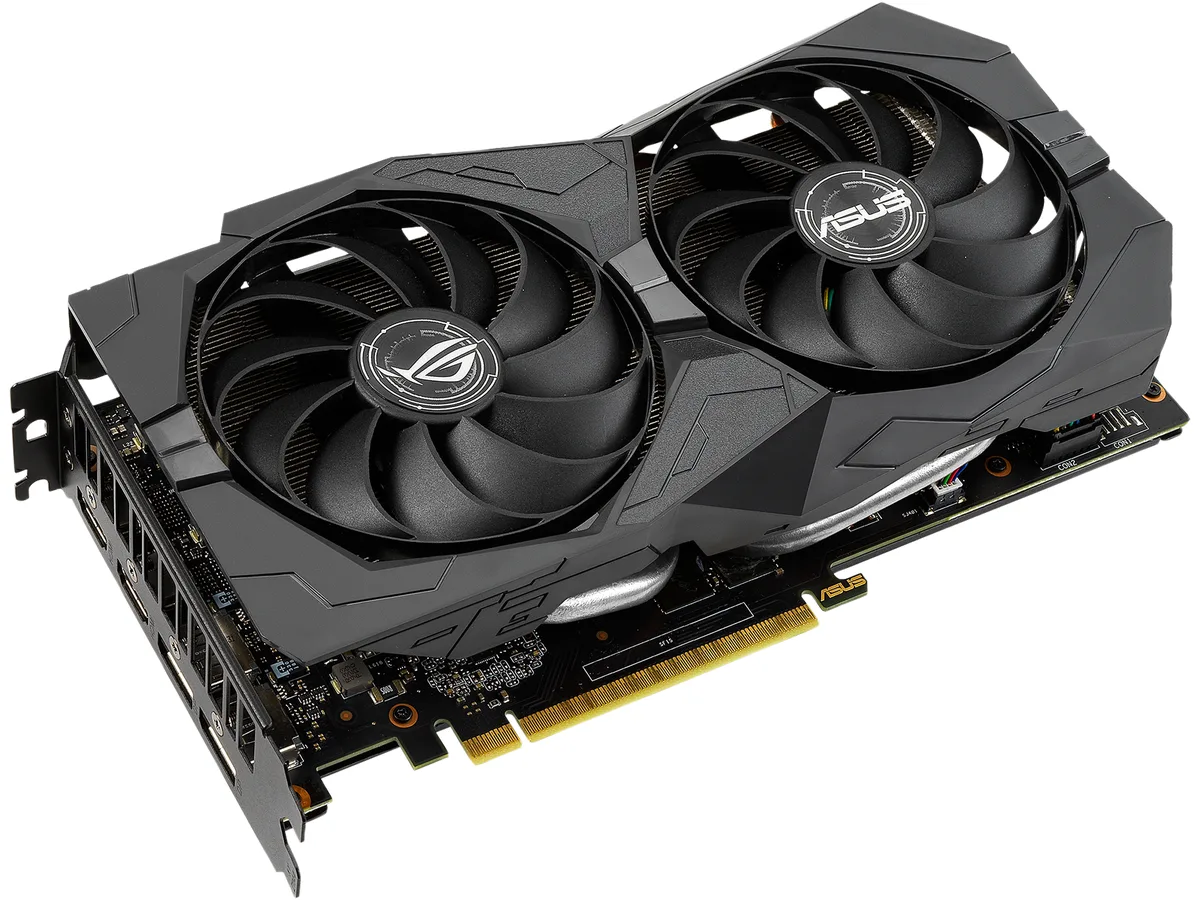 Dual-fan graphics card in matte black and silver finish
