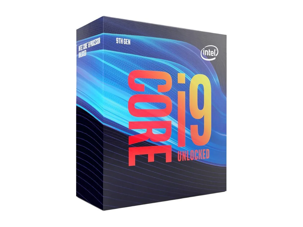 Intel Core i9-9900K desktop processor in standard paper folding box packaging