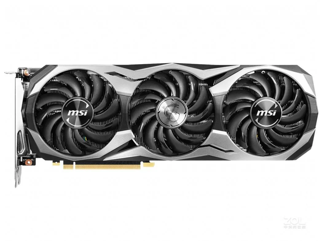 Triple-fan MSI RTX 2070 DUKE graphics card with silver-and-black shroud and metal backplate