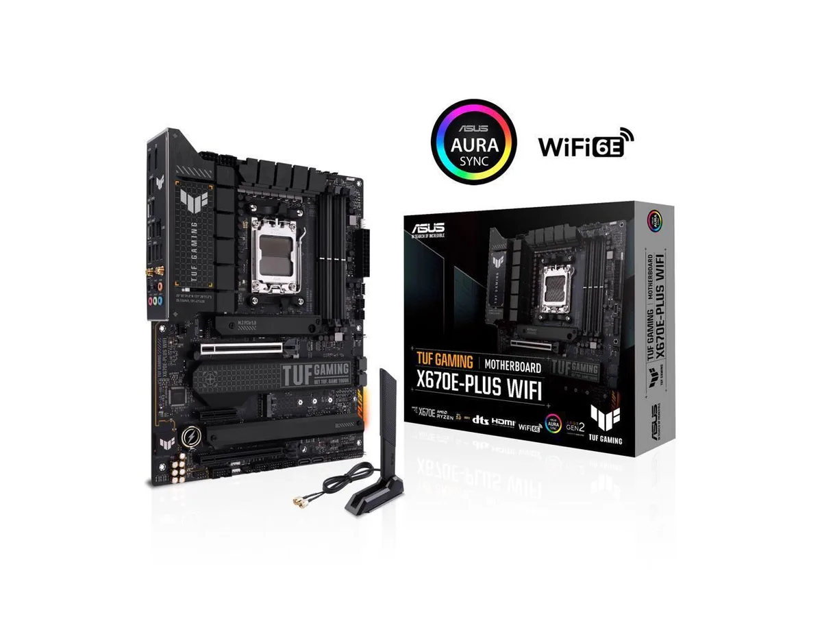ASUS ASUS TUF GAMING X670E-PLUS WIFI AMD motherboard AM5 Ryzen 7000 14+2 power stages WiFi 6E 2.5 Gb Ethernet — photo du produit