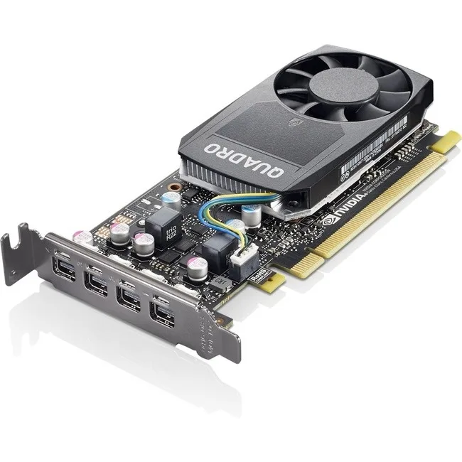 Low-profile graphics card with single fan and four Mini DisplayPort outputs